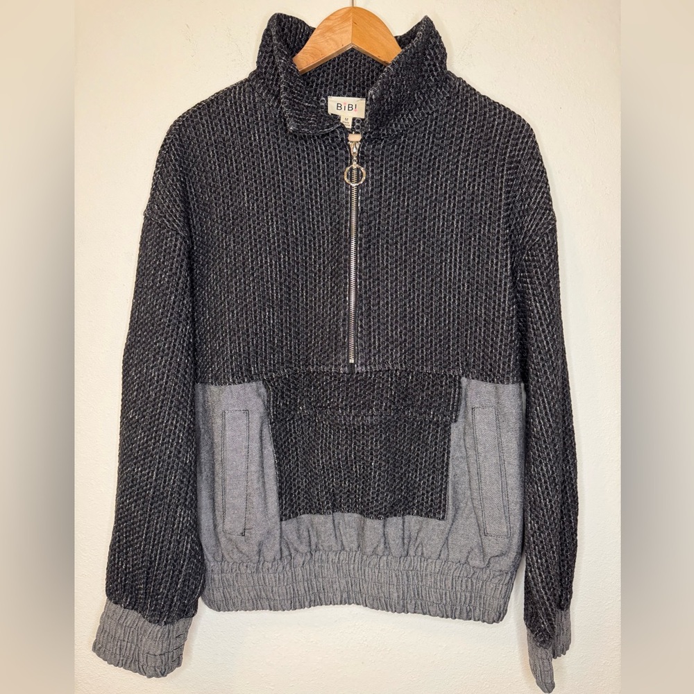 NEW BiBi Textured Knit Fabric in Black and Gray Sweater/Jacket - Picture 4 of 13